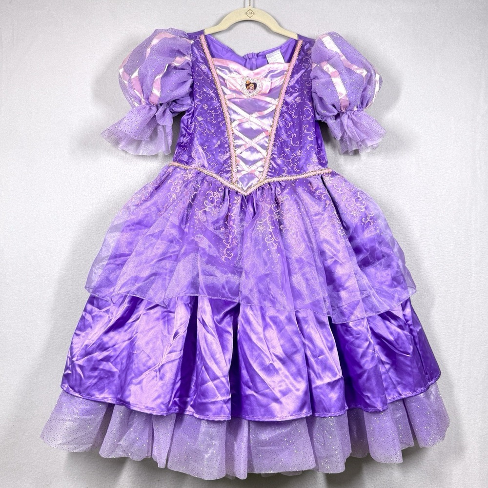 Disney Princess Rapunzel Dress Costume Girls 7 8 Tangled Glitter Tulle Layered